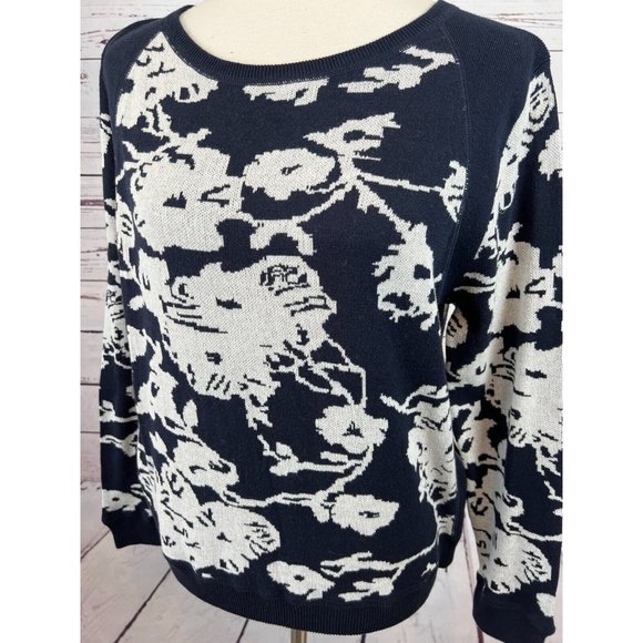Joan Vass Sweaters - NWT Joan Vass Floral Sweater Pullover Zippers Sweatshirt‎ Size 1 Medium Womens